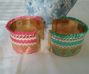 Set of 2 Handcrafted Woven Cloth/Goldtone  Cuffs